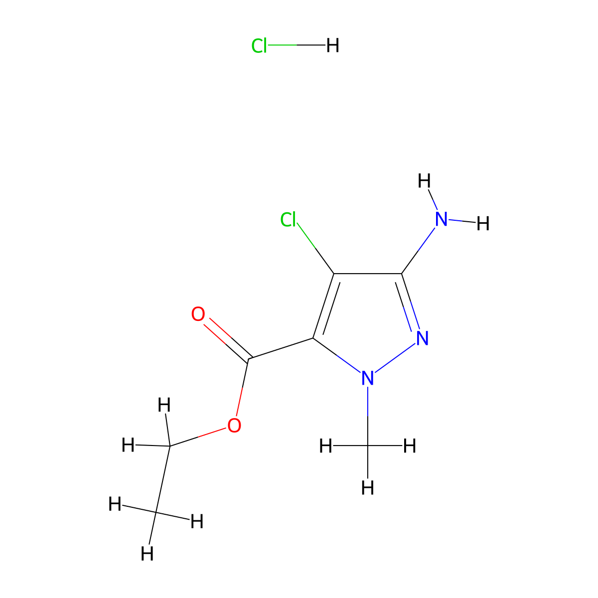 Ethyl 3-amino-4-chloro-1-methylpyrazole-5-carboxylate;hydrochloride molecular structure, CAS 1431966-84-5
