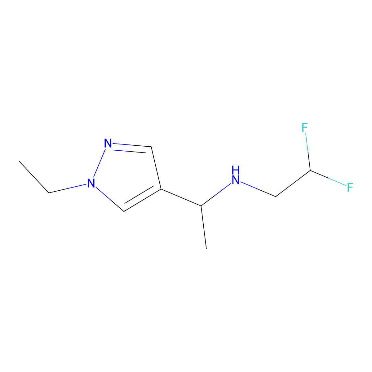 N-[1-(1-ethyl-1H-pyrazol-4-yl)ethyl]-2,2-difluoroethanamine molecular structure, CAS 1431966-90-3