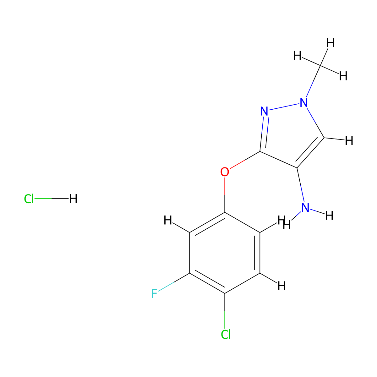 3-(4-Chloro-3-fluorophenoxy)-1-methyl-1H-pyrazol-4-amine hydrochloride molecular structure, CAS 1431967-81-5
