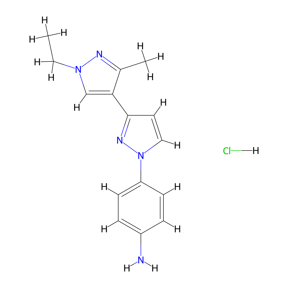 4-[3-(1-ethyl-3-methyl-1H-pyrazol-4-yl)-1H-pyrazol-1-yl]aniline hydrochloride molecular structure, CAS 1431967-85-9