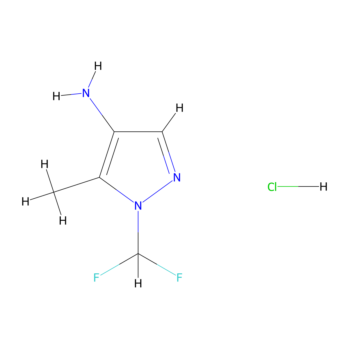 1-(difluoromethyl)-5-methyl-1H-pyrazol-4-amine hydrochloride molecular structure, CAS 1431968-01-2