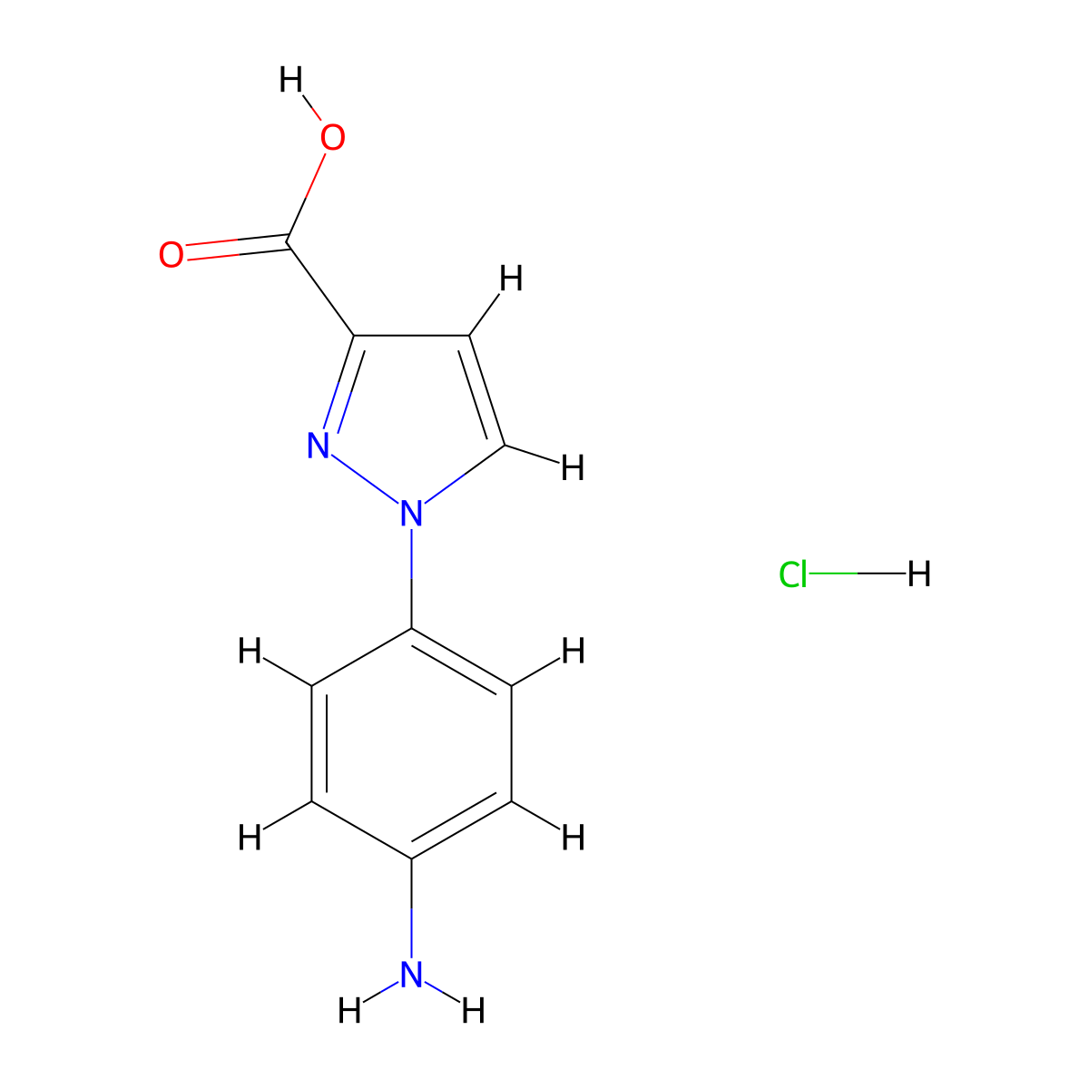 1-(4-Aminophenyl)-1H-pyrazole-3-carboxylic acid hydrochloride molecular structure, CAS 1431968-02-3