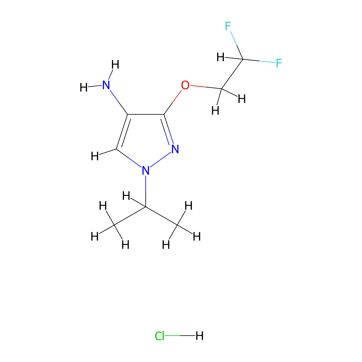 3-(2,2-difluoroethoxy)-1-(propan-2-yl)-1H-pyrazol-4-amine hydrochloride molecular structure, CAS 1431968-11-4