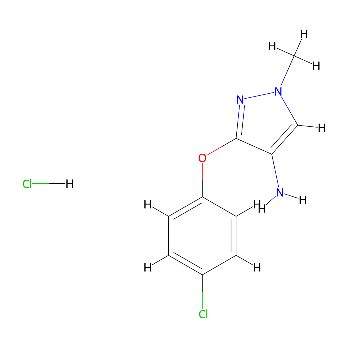 3-(4-Chlorophenoxy)-1-methylpyrazol-4-amine;hydrochloride molecular structure, CAS 1431969-88-8