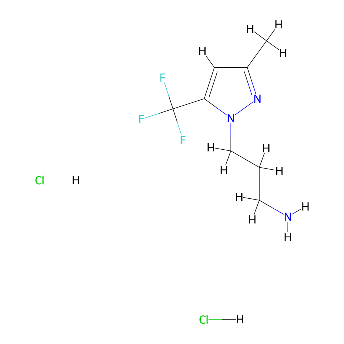 3-[3-Methyl-5-(trifluoromethyl)-1H-pyrazol-1-yl]propan-1-amine dihydrochloride molecular structure, CAS 1431969-99-1
