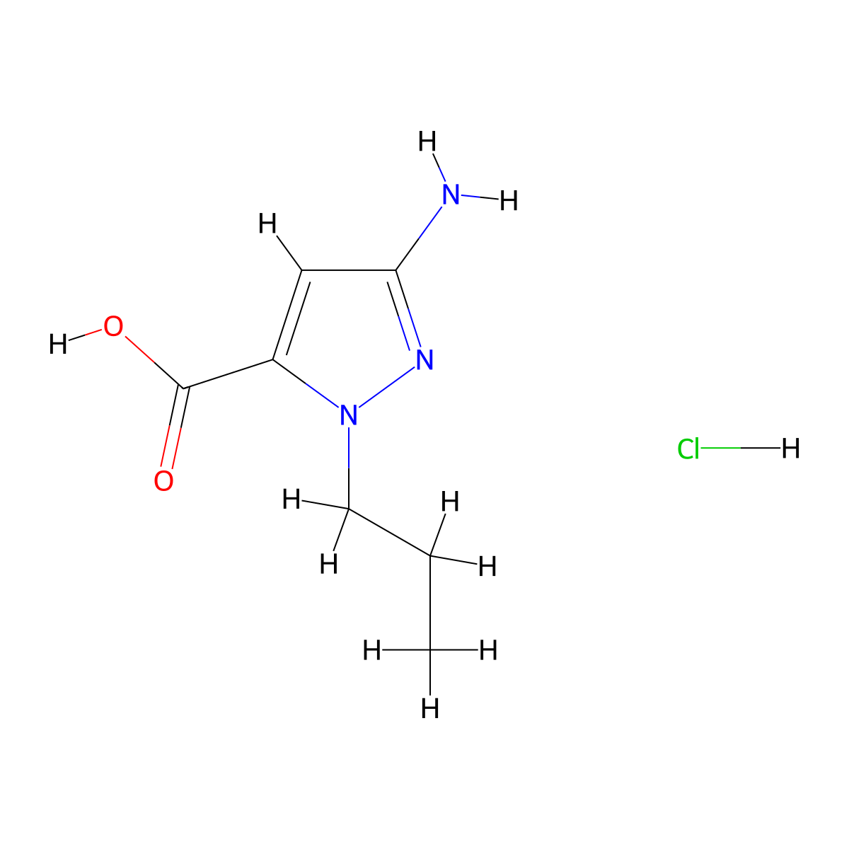 3-Amino-1-propyl-1H-pyrazole-5-carboxylic acid hydrochloride molecular structure, CAS 1431970-00-1