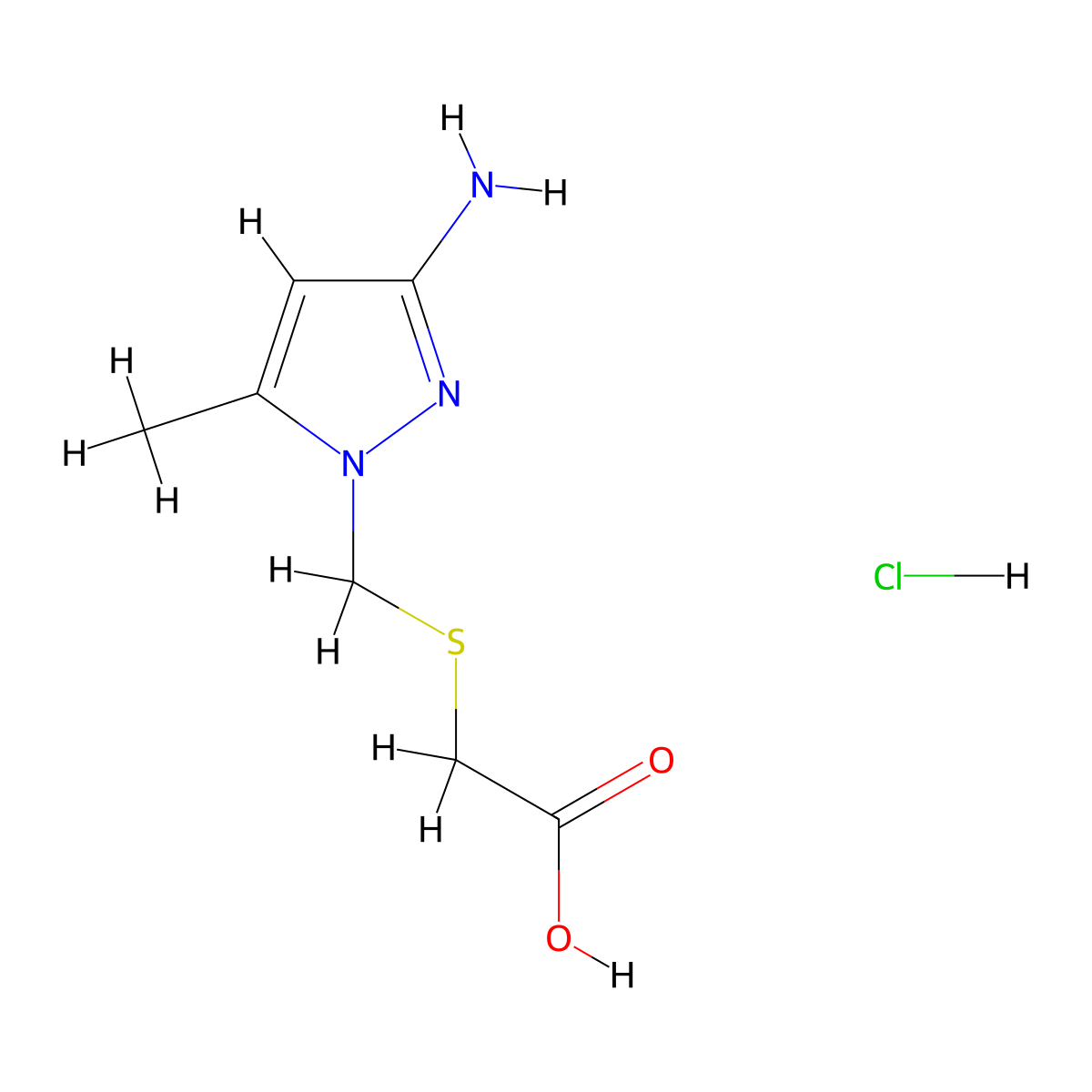 {[(3-Amino-5-methyl-1H-pyrazol-1-yl)methyl]thio}acetic acid hydrochloride molecular structure, CAS 1431970-04-5