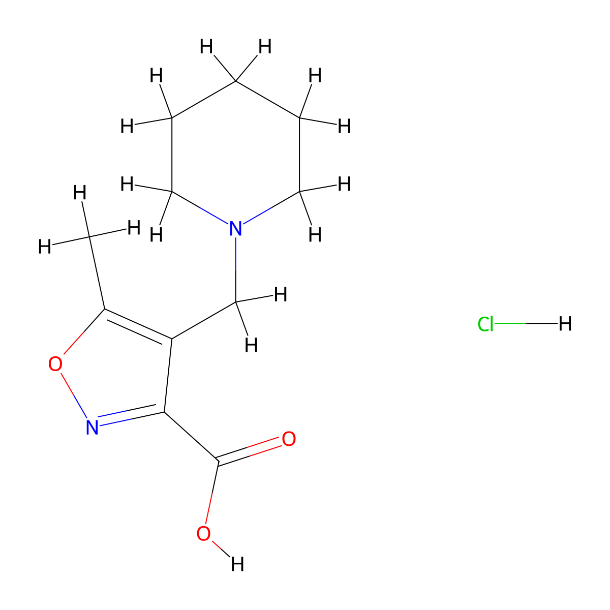 5-Methyl-4-(piperidin-1-ylmethyl)isoxazole-3-carboxylic acid hydrochloride molecular structure, CAS 1431970-09-0