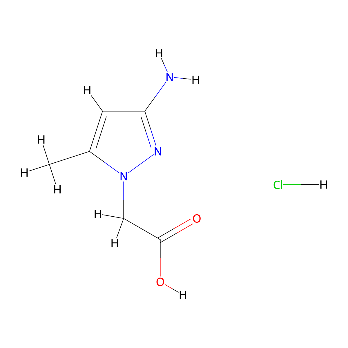 2-(3-amino-5-methyl-1H-pyrazol-1-yl)acetic acid hydrochloride molecular structure, CAS 1431970-17-0