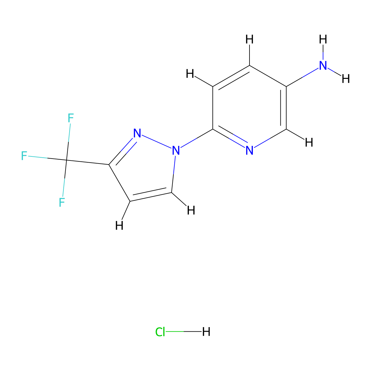 6-[3-(Trifluoromethyl)-1H-pyrazol-1-yl]pyridin-3-amine hydrochloride molecular structure, CAS 1431970-18-1