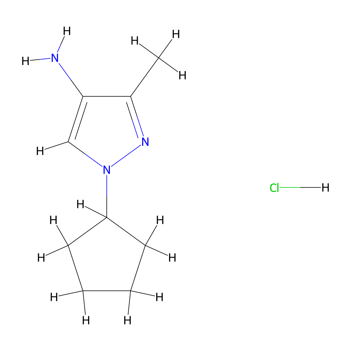 1-Cyclopentyl-3-methyl-1H-pyrazol-4-amine hydrochloride molecular structure, CAS 1431970-19-2
