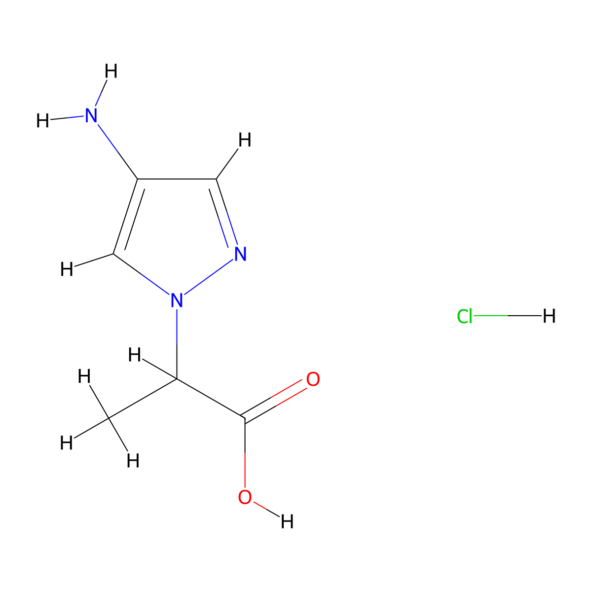 2-(4-Amino-1H-pyrazol-1-yl)propanoic acid hydrochloride molecular structure, CAS 1431970-21-6