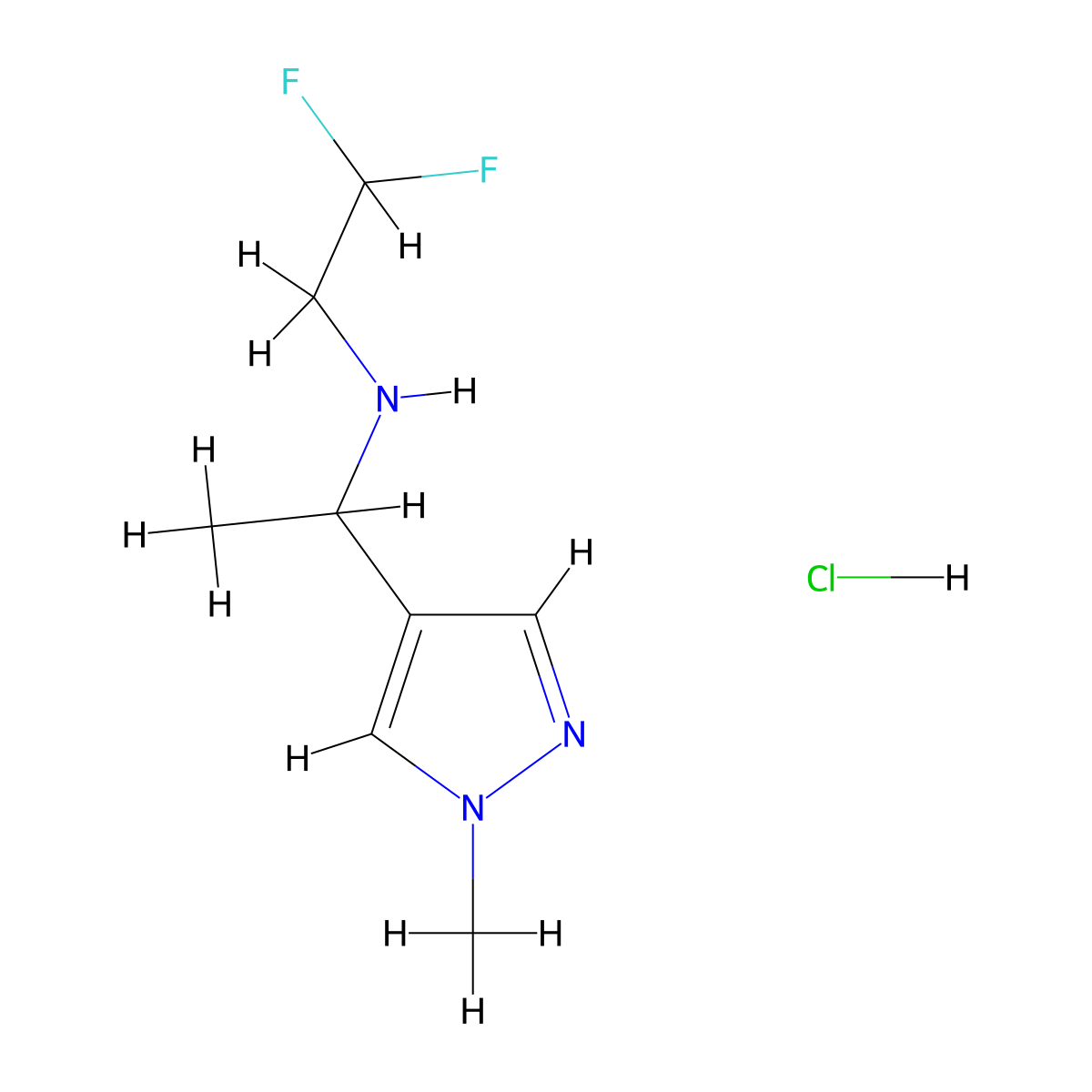 N-(2,2-Difluoroethyl)-N-[1-(1-methyl-1H-pyrazol-4-yl)ethyl]amine hydrochloride molecular structure, CAS 1431970-24-9