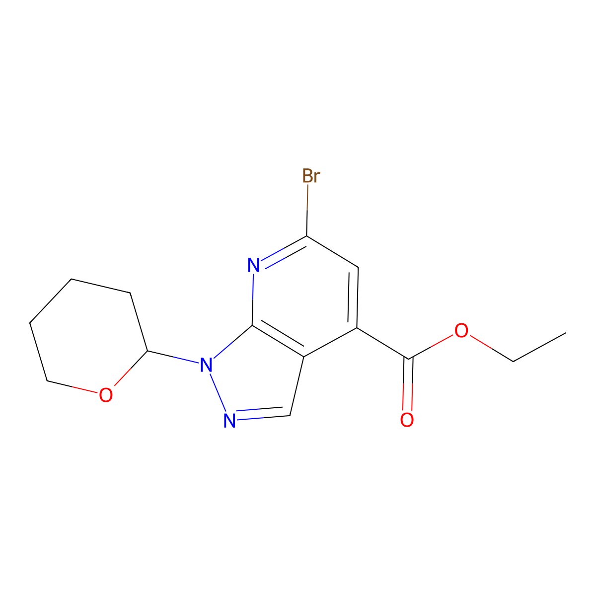 ethyl 6-bromo-1-(tetrahydro-2H-pyran-2-yl)-1H-pyrazolo[3,4-b]pyridine-4-carboxylate molecular structure, CAS 1431978-00-5