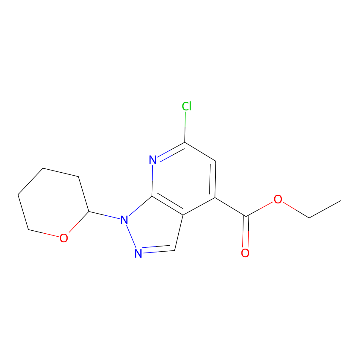 Ethyl 6-chloro-1-(tetrahydro-2H-pyran-2-yl)-1H-pyrazolo[3,4-b]pyridine-4-carboxylate molecular structure, CAS 1431978-02-7