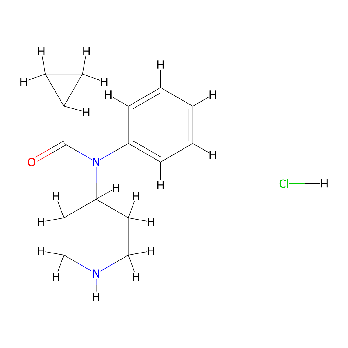 N-phenyl-N-4-piperidinyl-cyclopropanecarboxamide,monohydrochloride molecular structure, CAS 1432-04-8