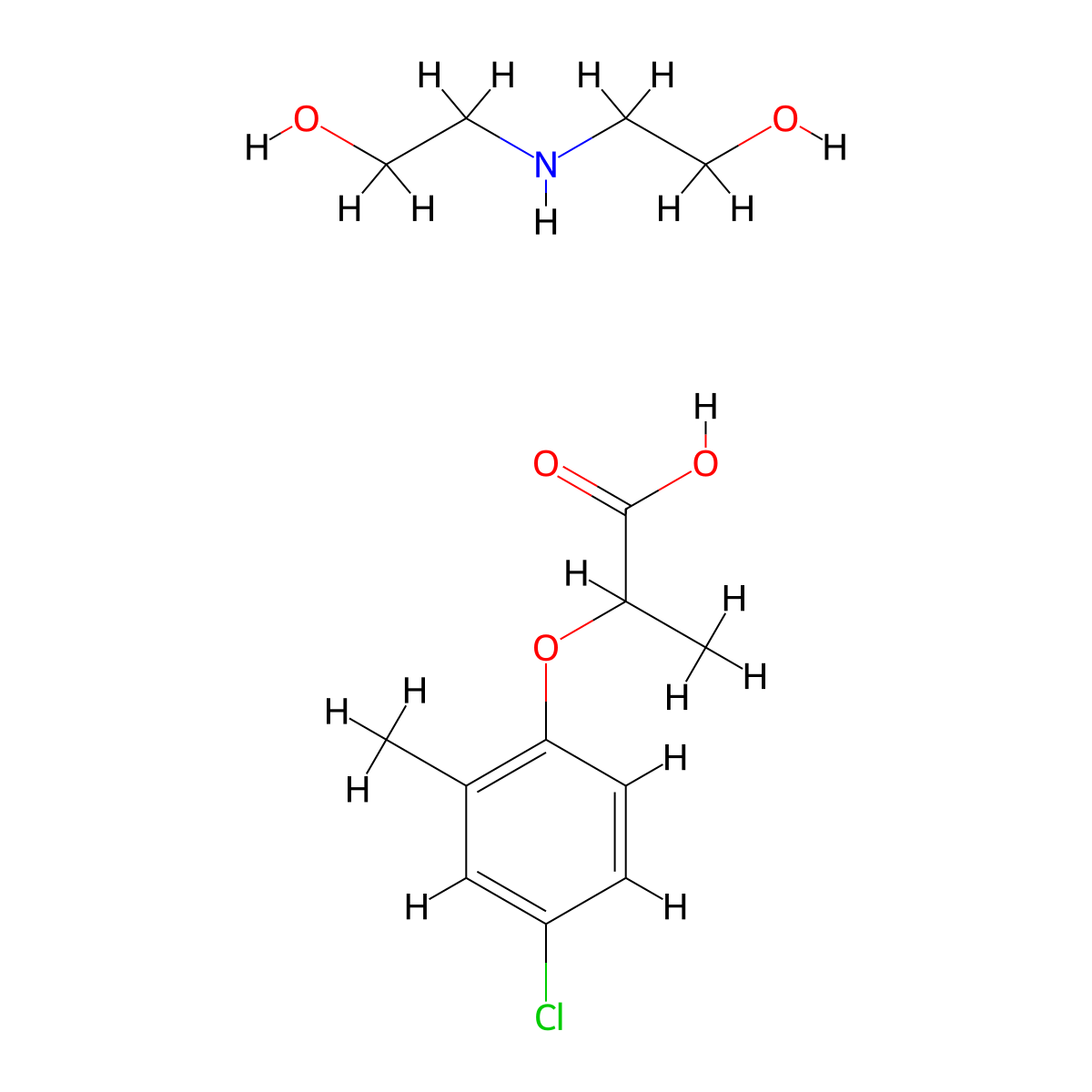 Mecoprop diolamine salt molecular structure, CAS 1432-14-0