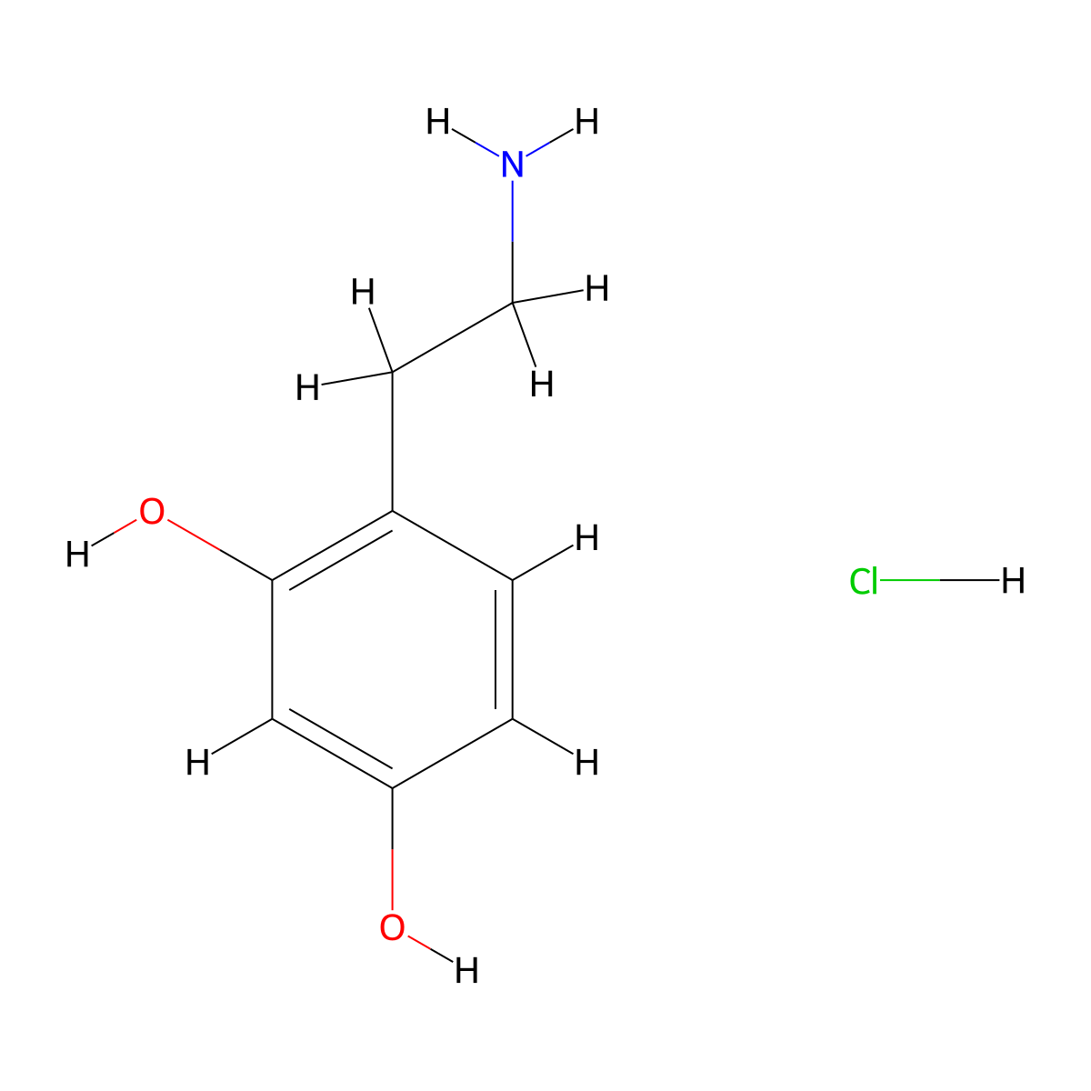 4-(2-Aminoethyl)benzene-1,3-diol hydrochloride molecular structure, CAS 1432-22-0