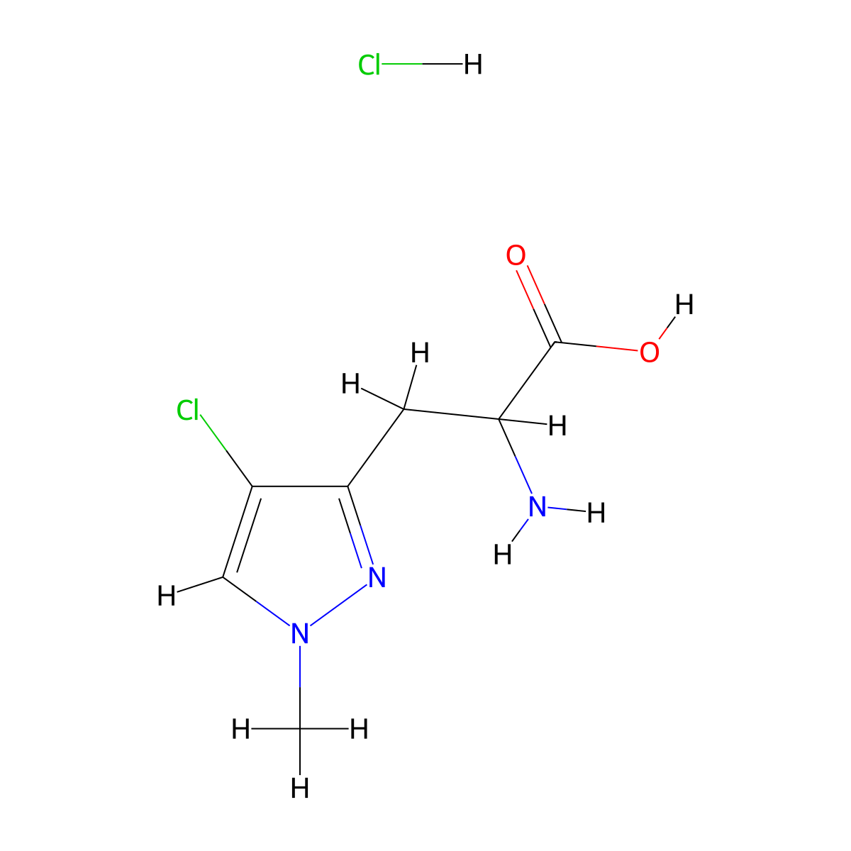 2-amino-3-(4-chloro-1-methyl-1H-pyrazol-3-yl)propanoic acid hydrochloride molecular structure, CAS 1432026-01-1