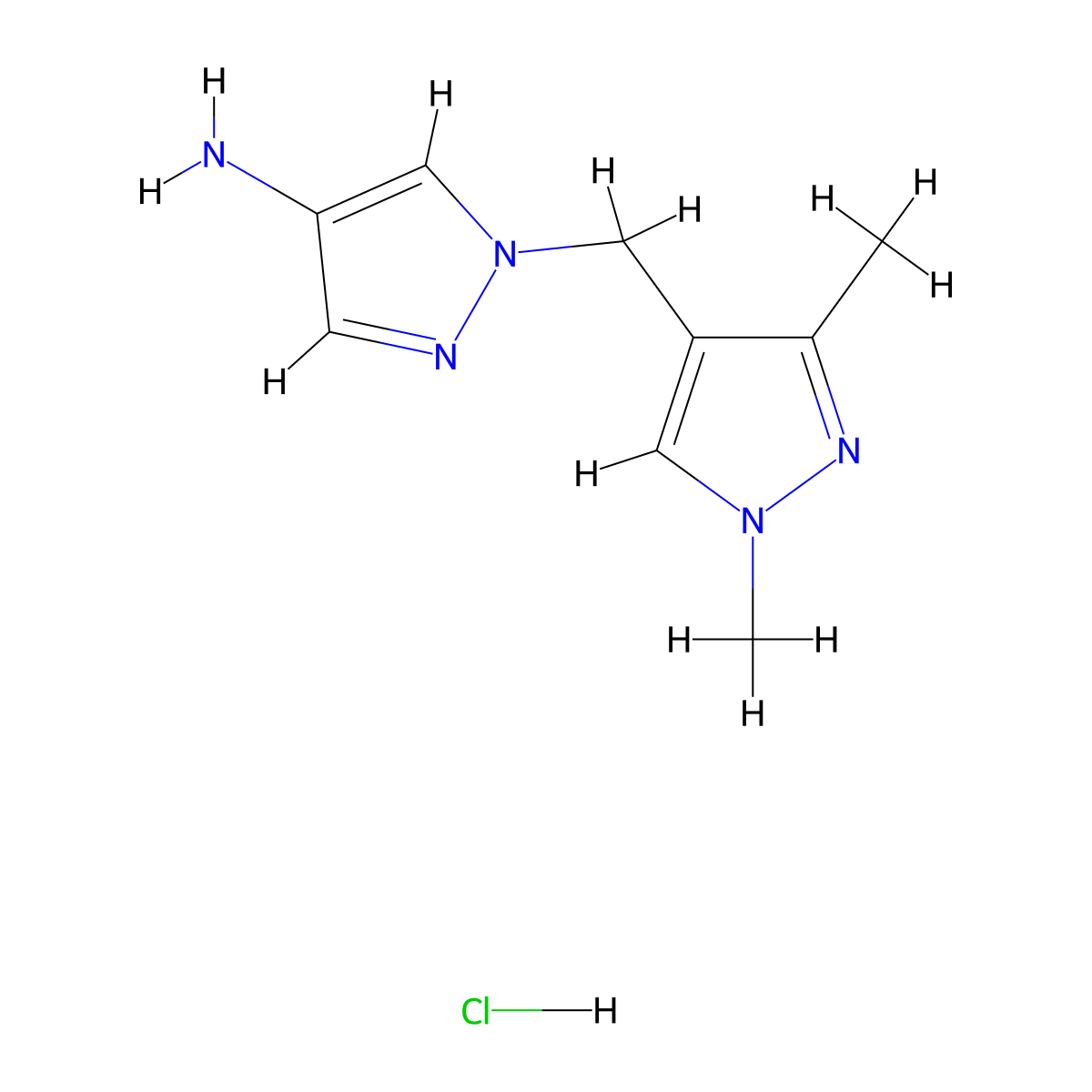 1-[(1,3-Dimethyl-1H-pyrazol-4-yl)methyl]-1H-pyrazol-4-amine hydrochloride molecular structure, CAS 1432026-25-9