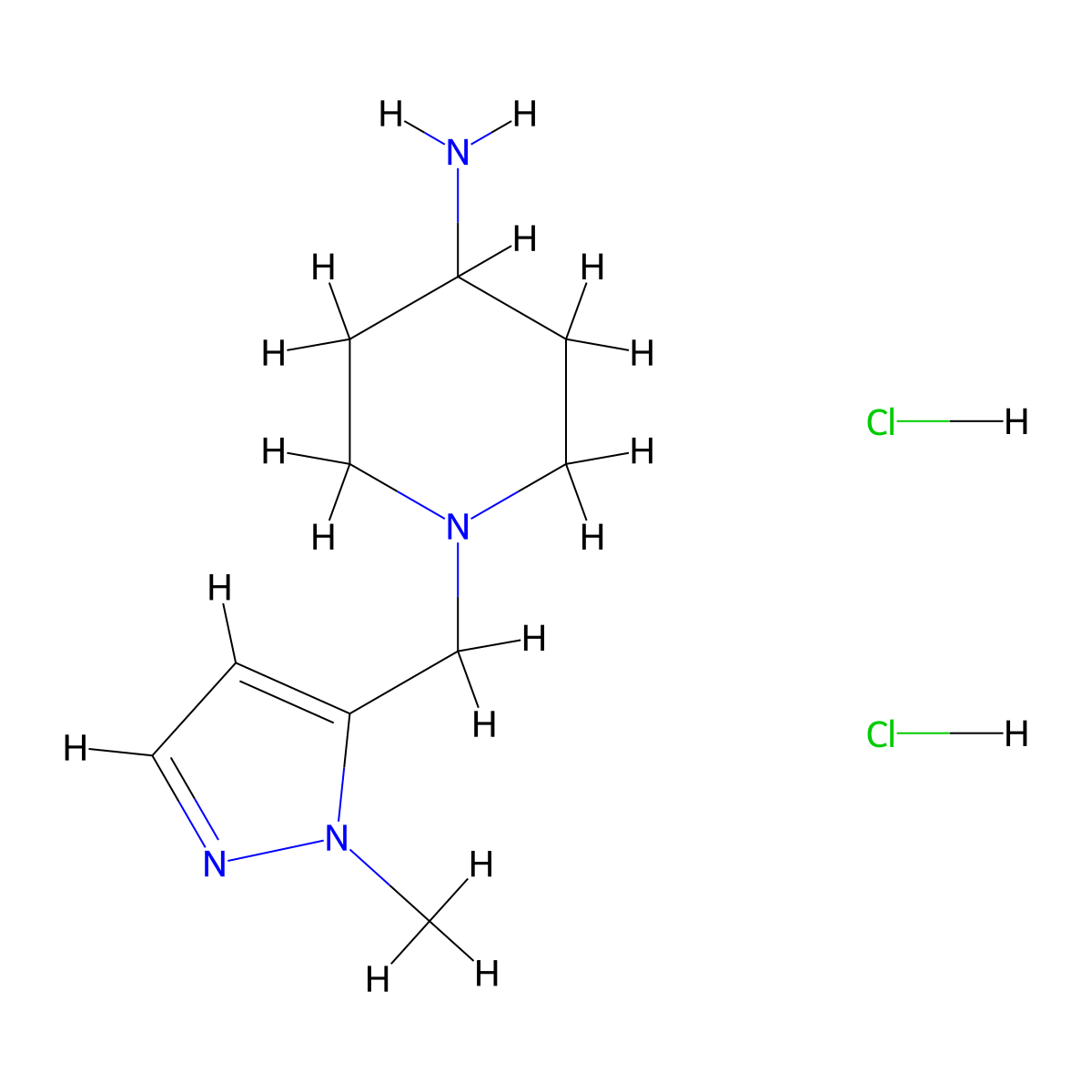 1-[(1-Methyl-1H-pyrazol-5-yl)methyl]piperidin-4-amine dihydrochloride molecular structure, CAS 1432027-47-8