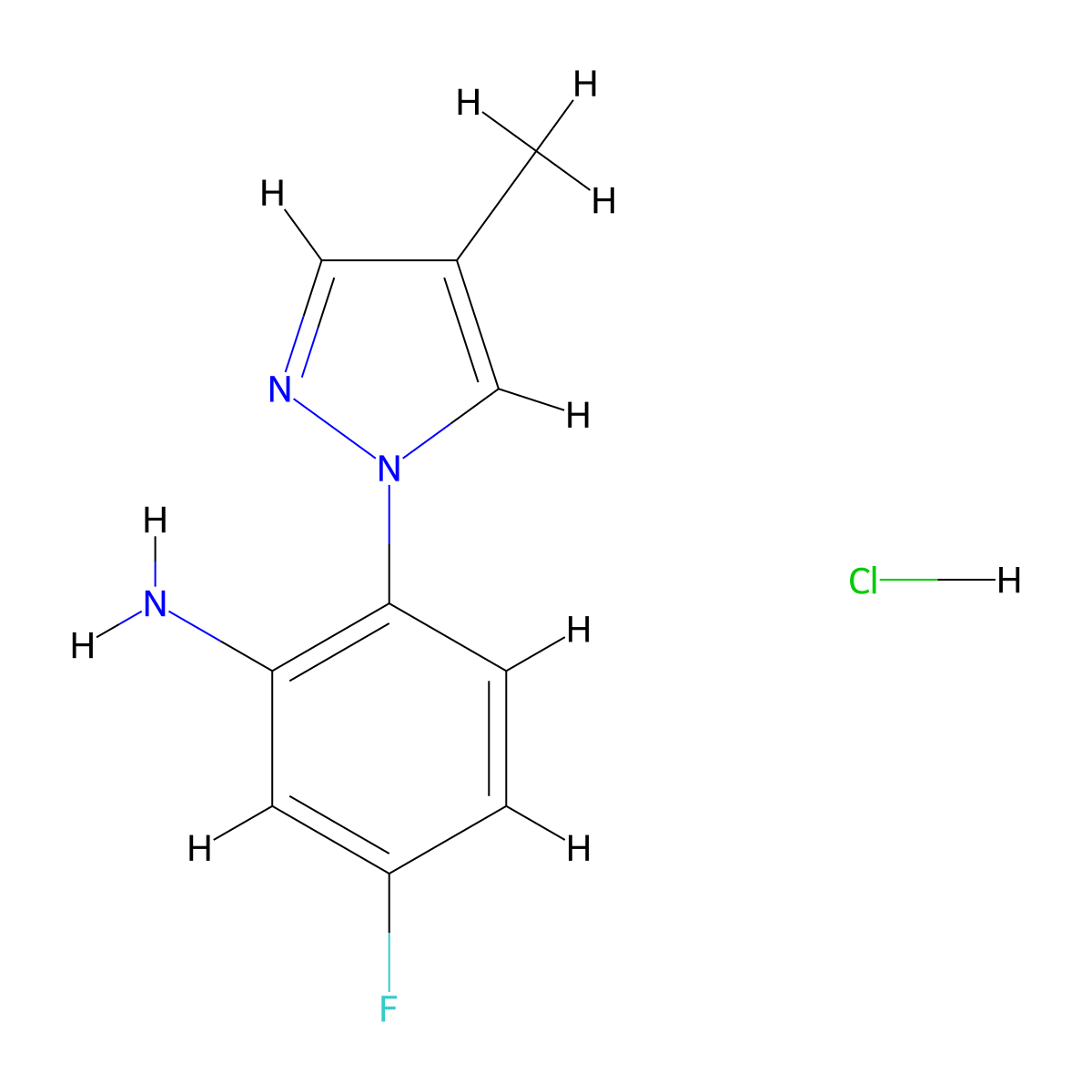 5-Fluoro-2-(4-methyl-1H-pyrazol-1-yl)aniline hydrochloride molecular structure, CAS 1432029-11-2