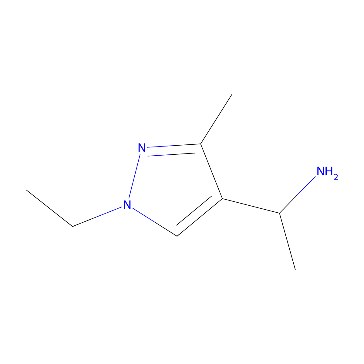 1-(1-ethyl-3-methyl-1H-pyrazol-4-yl)ethanamine molecular structure, CAS 1432029-56-5