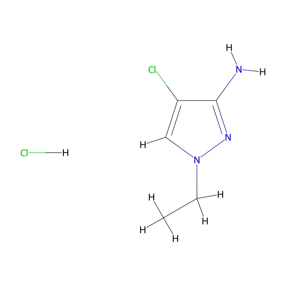 4-chloro-1-ethyl-1H-pyrazol-3-amine hydrochloride molecular structure, CAS 1432030-30-2
