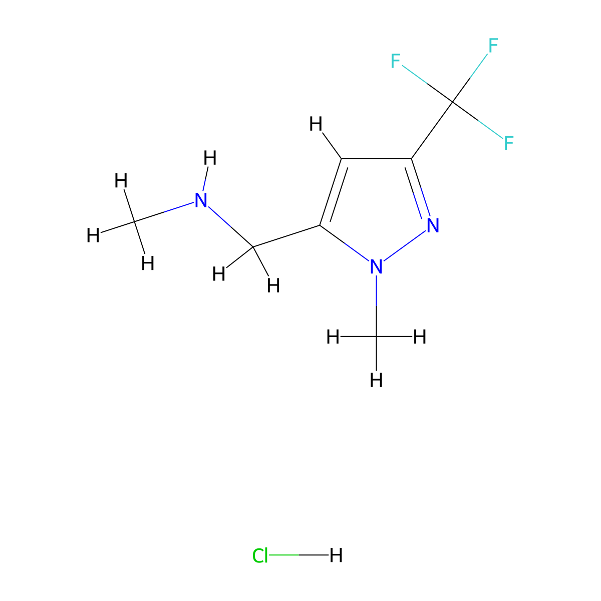 methyl({[1-methyl-3-(trifluoromethyl)-1H-pyrazol-5-yl]methyl})amine hydrochloride molecular structure, CAS 1432030-55-1