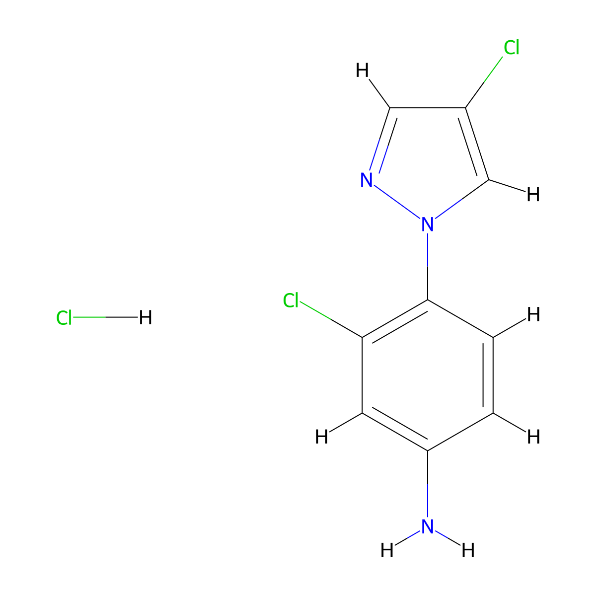 3-Chloro-4-(4-chloro-1H-pyrazol-1-yl)aniline hydrochloride molecular structure, CAS 1432031-95-2