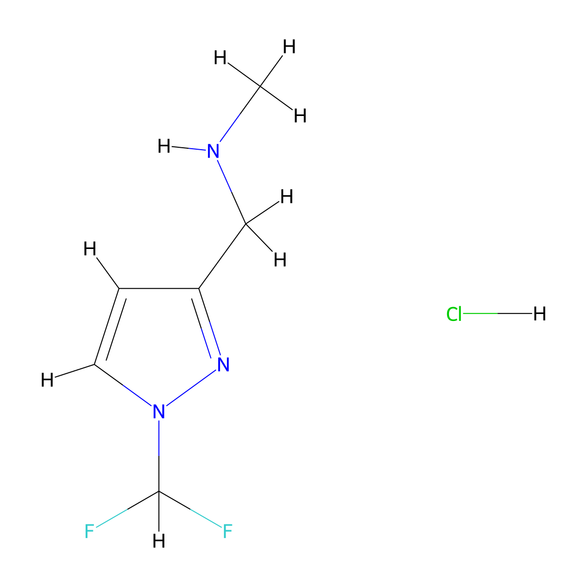 ((1-(difluoromethyl)-1H-pyrazol-3-yl)methyl)(methyl)amine hydrochloride molecular structure, CAS 1432031-96-3