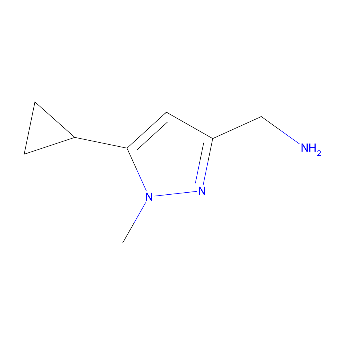 (5-cyclopropyl-1-methyl-1H-pyrazol-3-yl)methanamine molecular structure, CAS 1432032-13-7