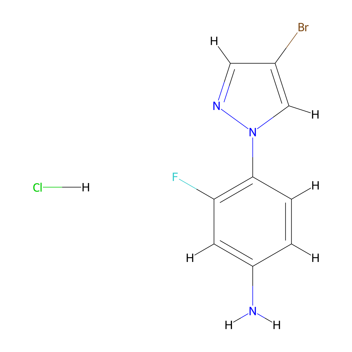 4-(4-Bromo-1H-pyrazol-1-yl)-3-fluoroaniline hydrochloride molecular structure, CAS 1432034-89-3
