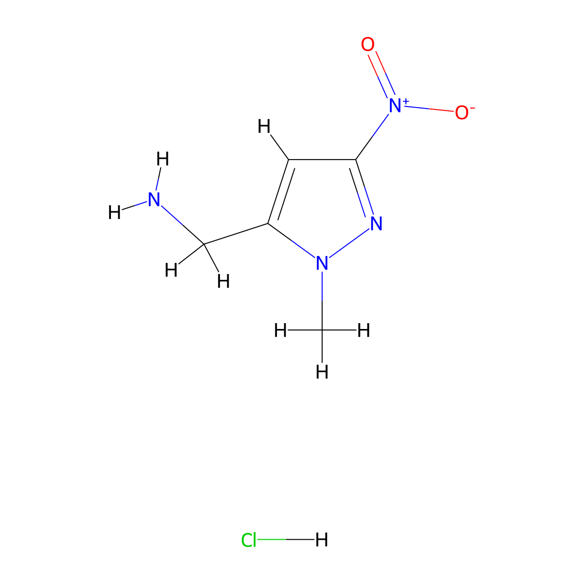 (1-methyl-3-nitro-1H-pyrazol-5-yl)methanamine hydrochloride molecular structure, CAS 1432034-91-7