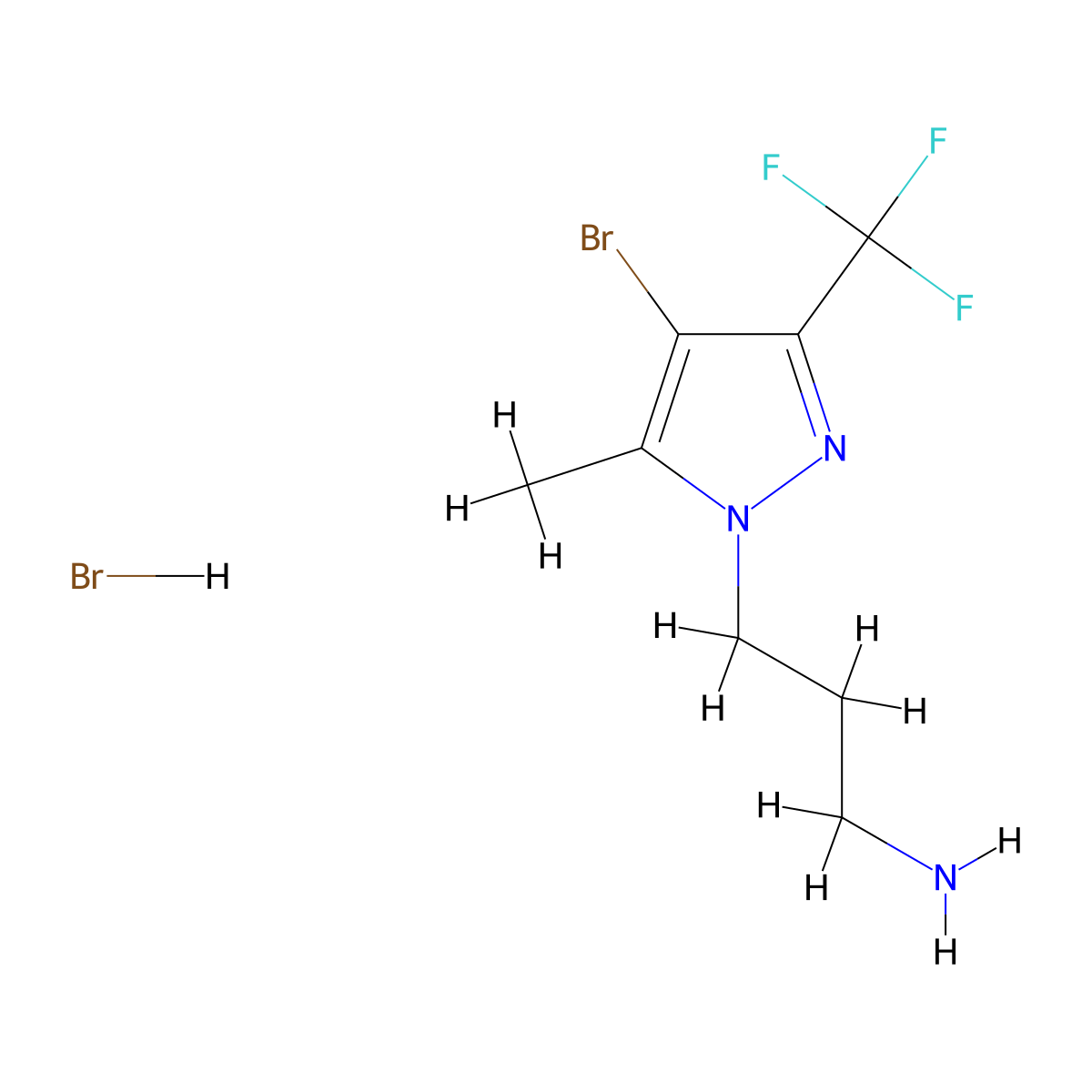 (3-[4-Bromo-5-methyl-3-(trifluoromethyl)-1H-pyrazol-1-yl]propyl)amine hydrobromide molecular structure, CAS 1432035-28-3