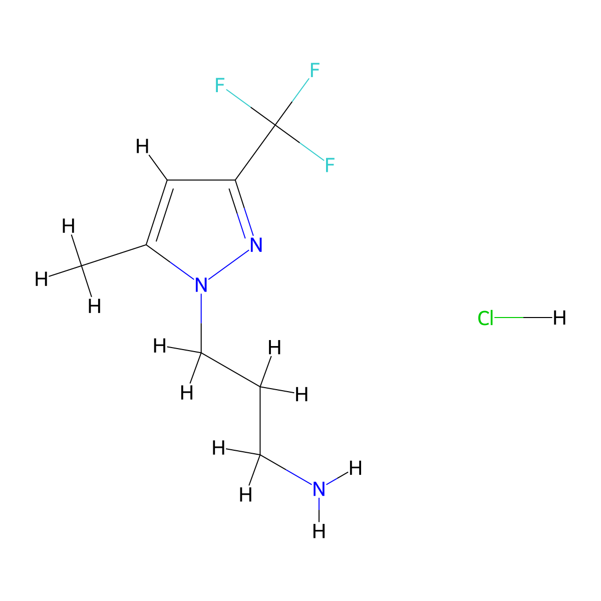 3-[5-Methyl-3-(trifluoromethyl)-1H-pyrazol-1-yl]propan-1-amine hydrochloride molecular structure, CAS 1432036-19-5