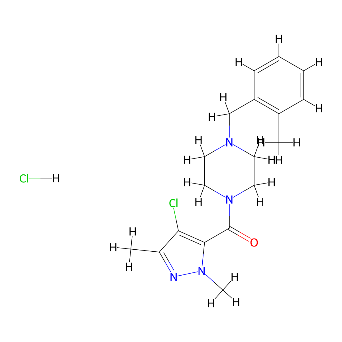 (4-Chloro-2,5-dimethylpyrazol-3-yl)-[4-[(2-methylphenyl)methyl]piperazin-1-yl]methanone;hydrochloride molecular structure, CAS 1432036-26-4