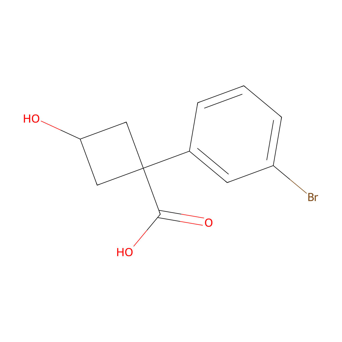 1-(3-Bromophenyl)-3-hydroxycyclobutane-1-carboxylic acid molecular structure, CAS 1432058-38-2