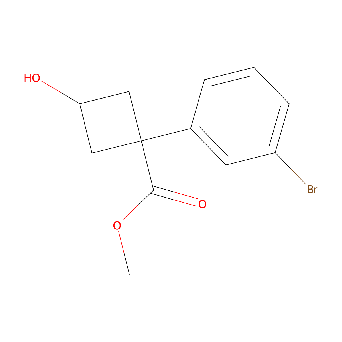 Methyl 1-(3-bromophenyl)-3-hydroxycyclobutane-1-carboxylate molecular structure, CAS 1432059-18-1