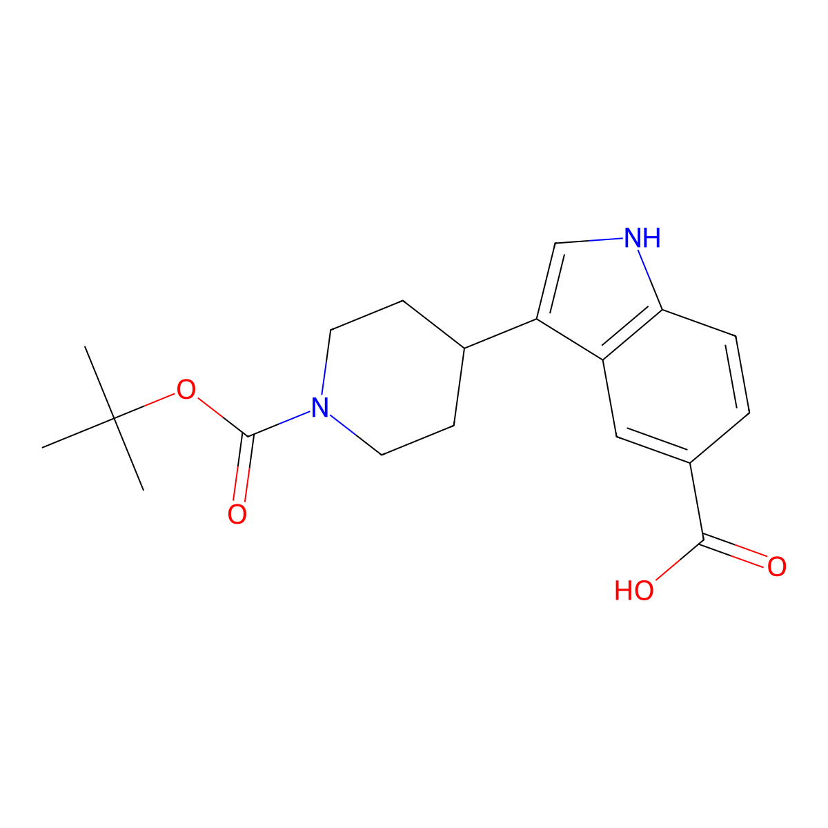 3-{1-[(tert-butoxy)carbonyl]piperidin-4-yl}-1H-indole-5-carboxylic acid molecular structure, CAS 1432060-33-7