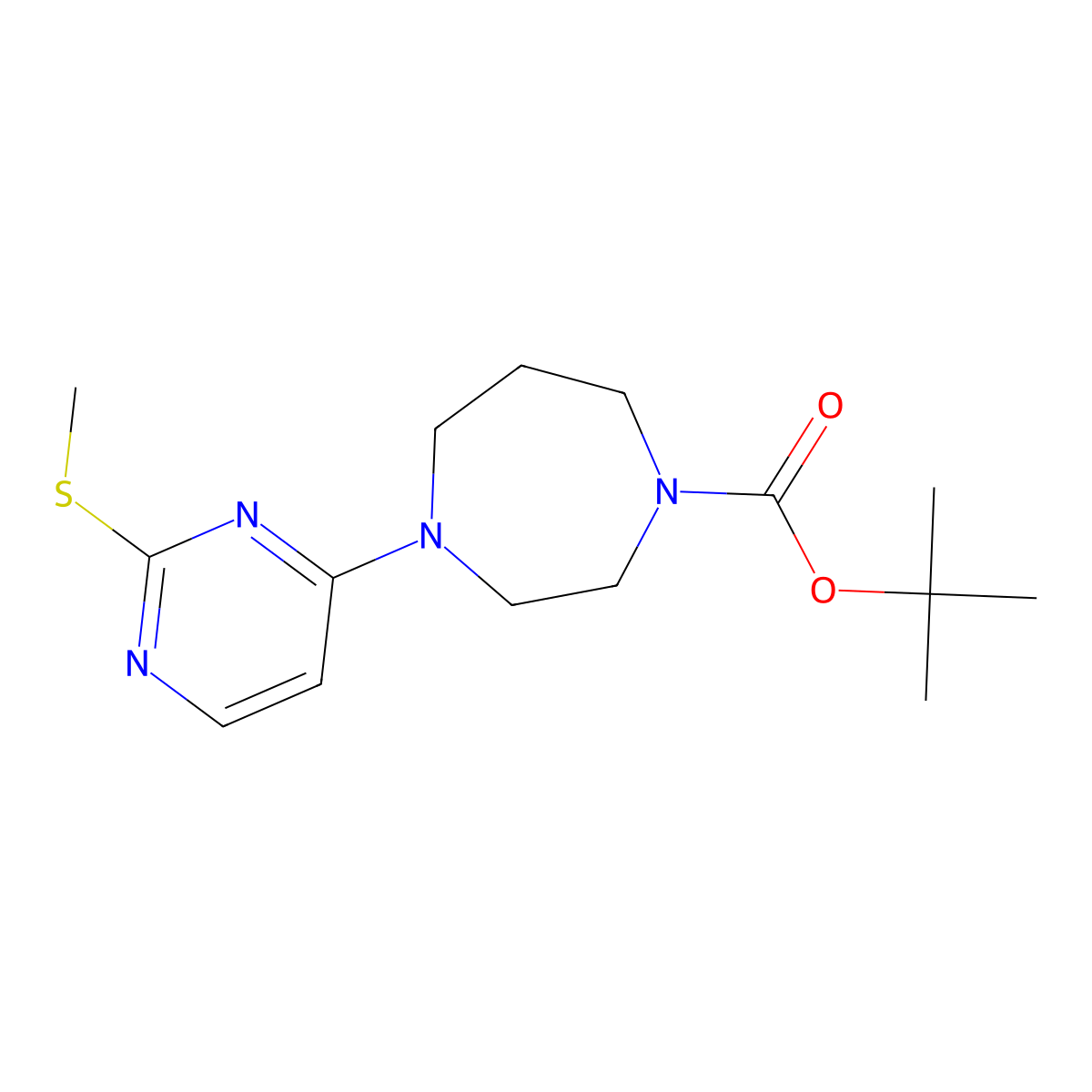 Tert-butyl 4-[2-(methylsulfanyl)pyrimidin-4-yl]-1,4-diazepane-1-carboxylate molecular structure, CAS 1432060-47-3