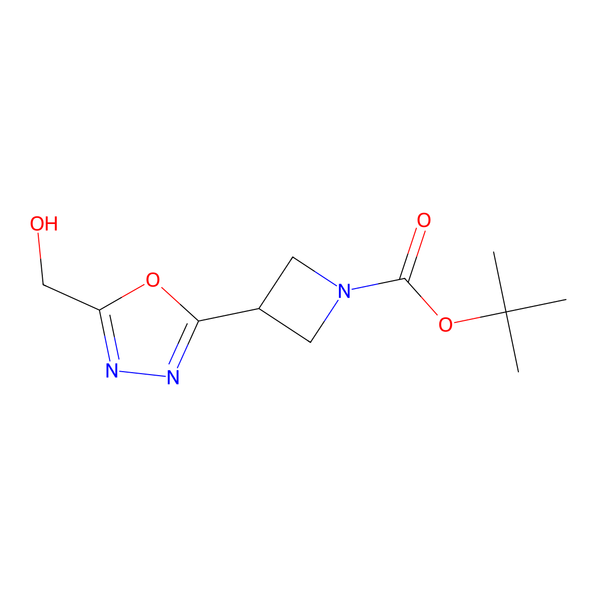 Tert-butyl 3-(5-(hydroxymethyl)-1,3,4-oxadiazol-2-yl)azetidine-1-carboxylate molecular structure, CAS 1432061-51-2