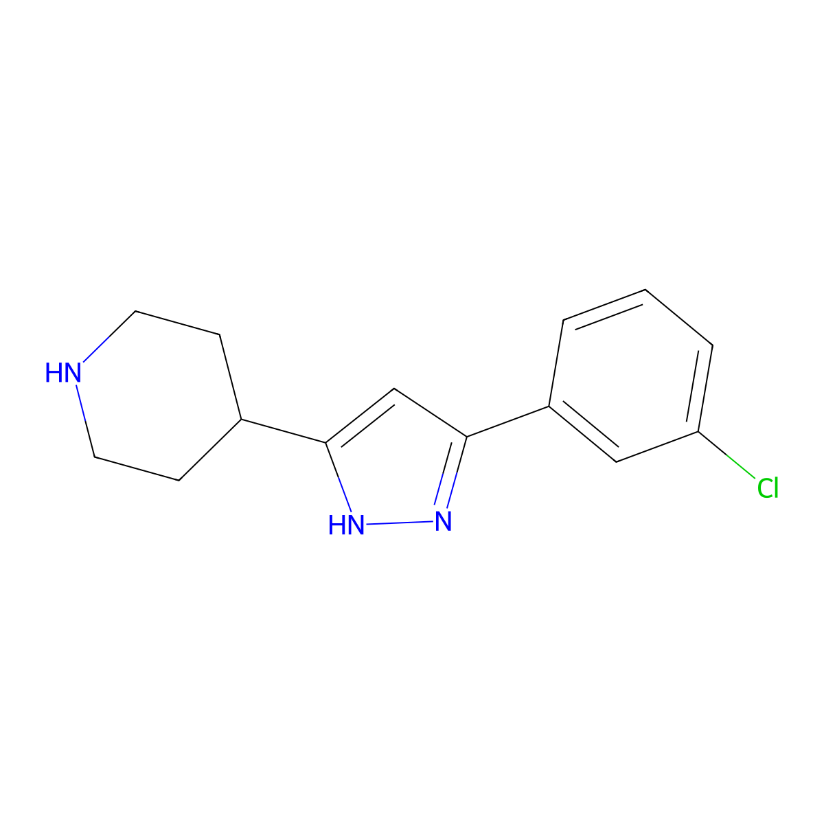 4-(5-(3-Chlorophenyl)-1H-pyrazol-3-yl)piperidine molecular structure, CAS 1432066-56-2