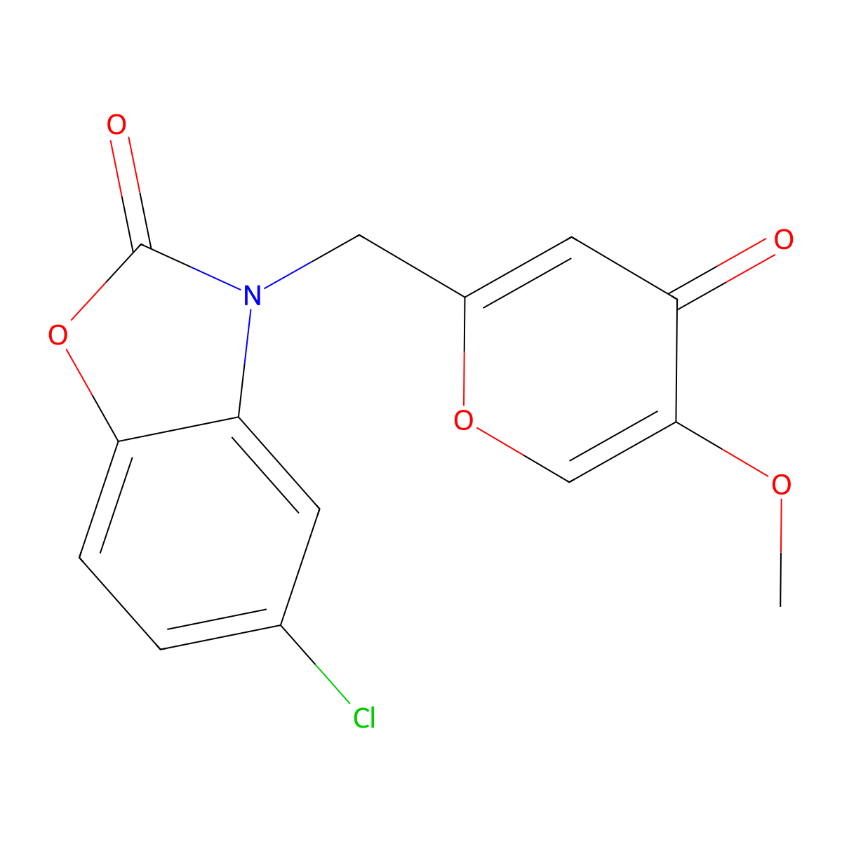 5-Chloro-3-((5-methoxy-4-oxo-4H-pyran-2-yl)methyl)benzo[d]oxazol-2(3H)-one molecular structure, CAS 1432086-02-6