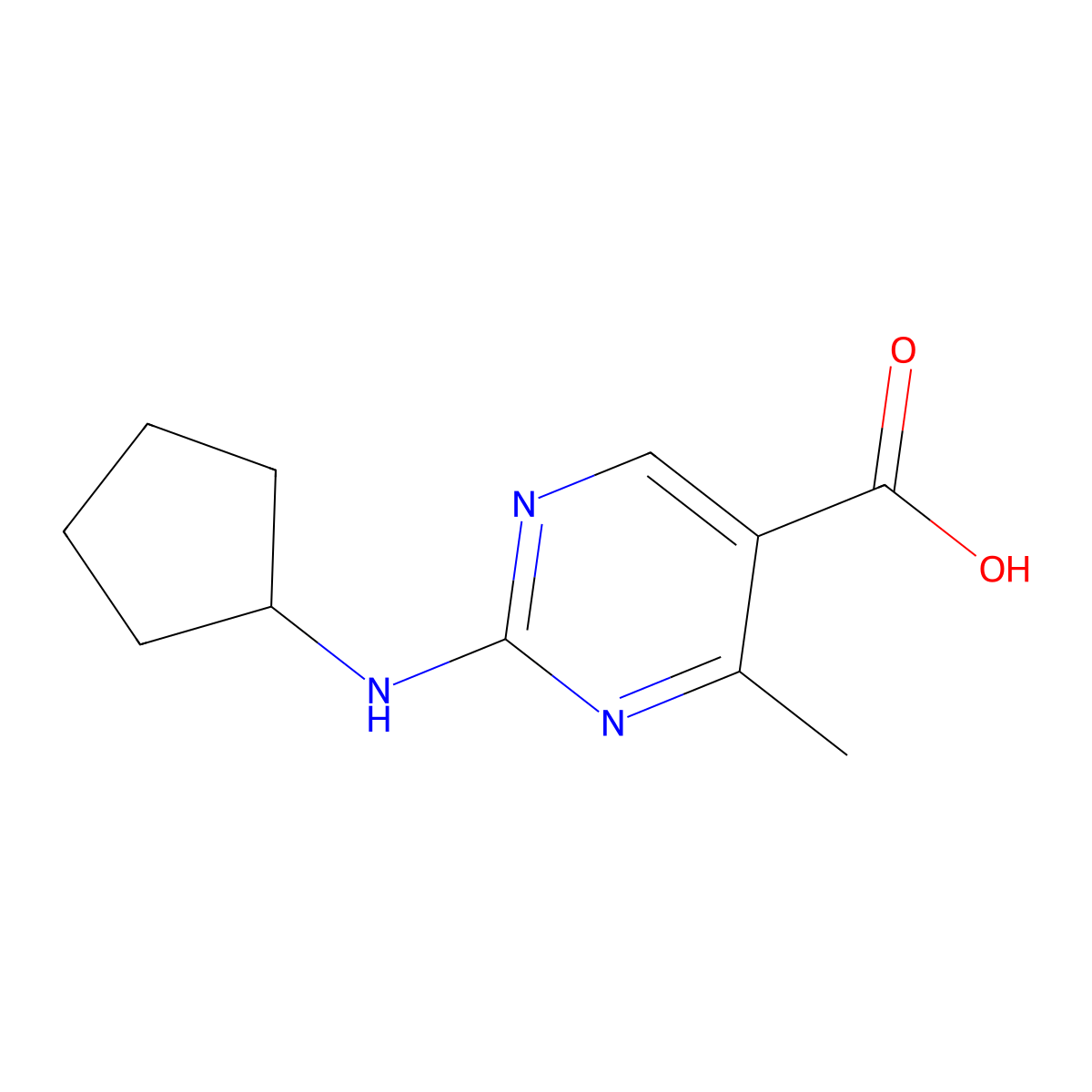 2-(Cyclopentylamino)-4-methylpyrimidine-5-carboxylic acid molecular structure, CAS 1432106-43-8