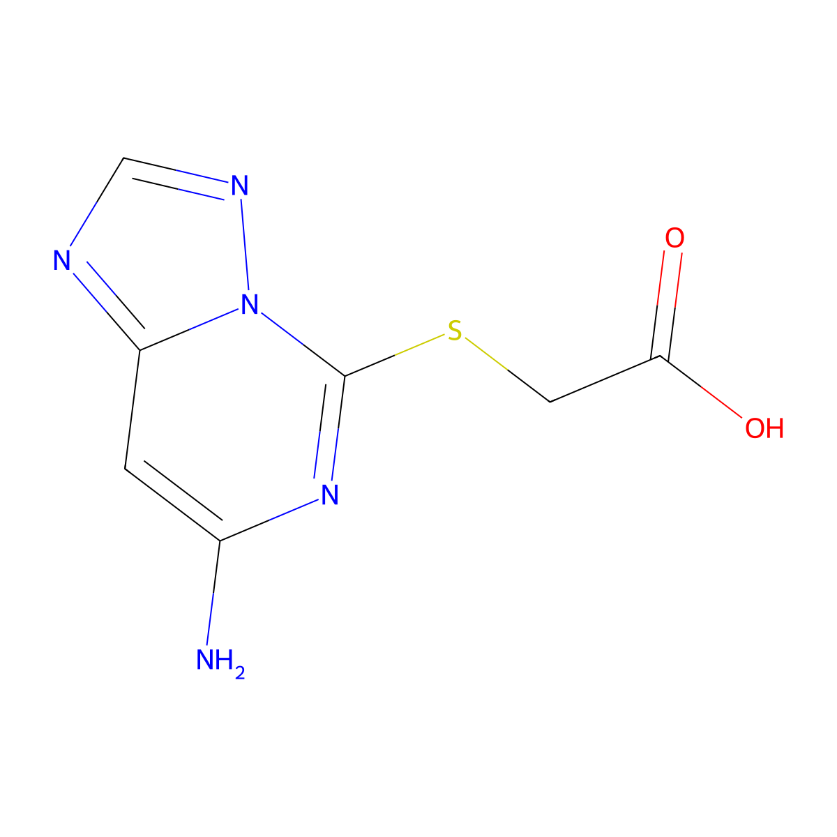 Acetic acid, ((7-amino-(1,2,4)triazolo(1,5-c)pyrimidin-5-yl)thio)- molecular structure, CAS 143212-78-6