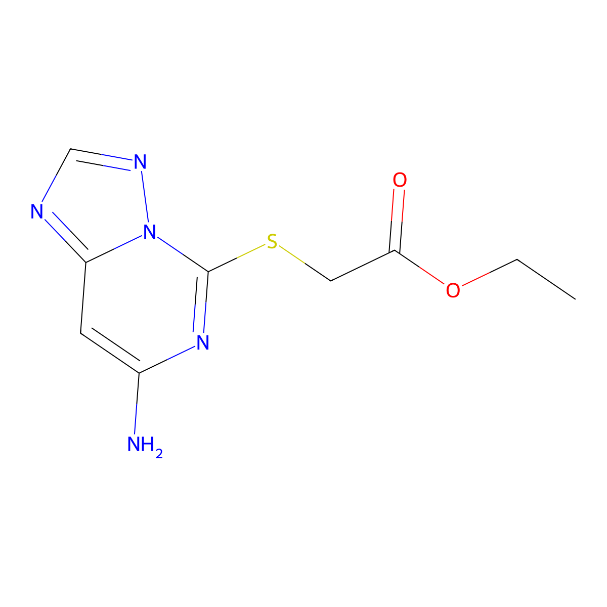 Acetic acid, ((7-amino-(1,2,4)triazolo(1,5-c)pyrimidin-5-yl)thio)-, ethyl ester molecular structure, CAS 143212-80-0