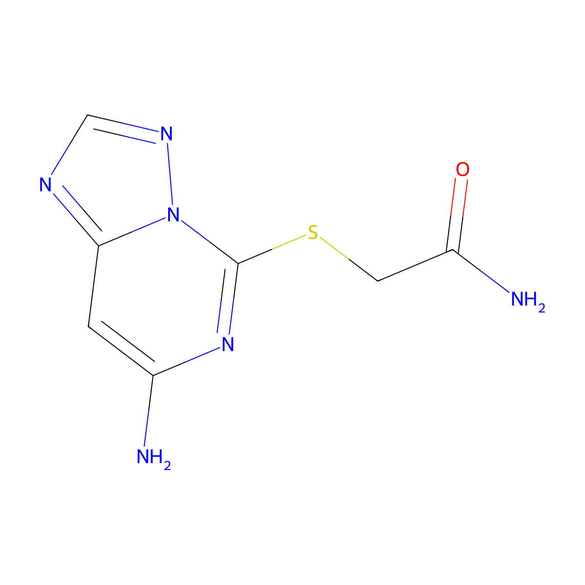 Acetamide, 2-((7-amino(1,2,4)triazolo(1,5-c)pyrimidin-5-yl)thio)- molecular structure, CAS 143212-81-1