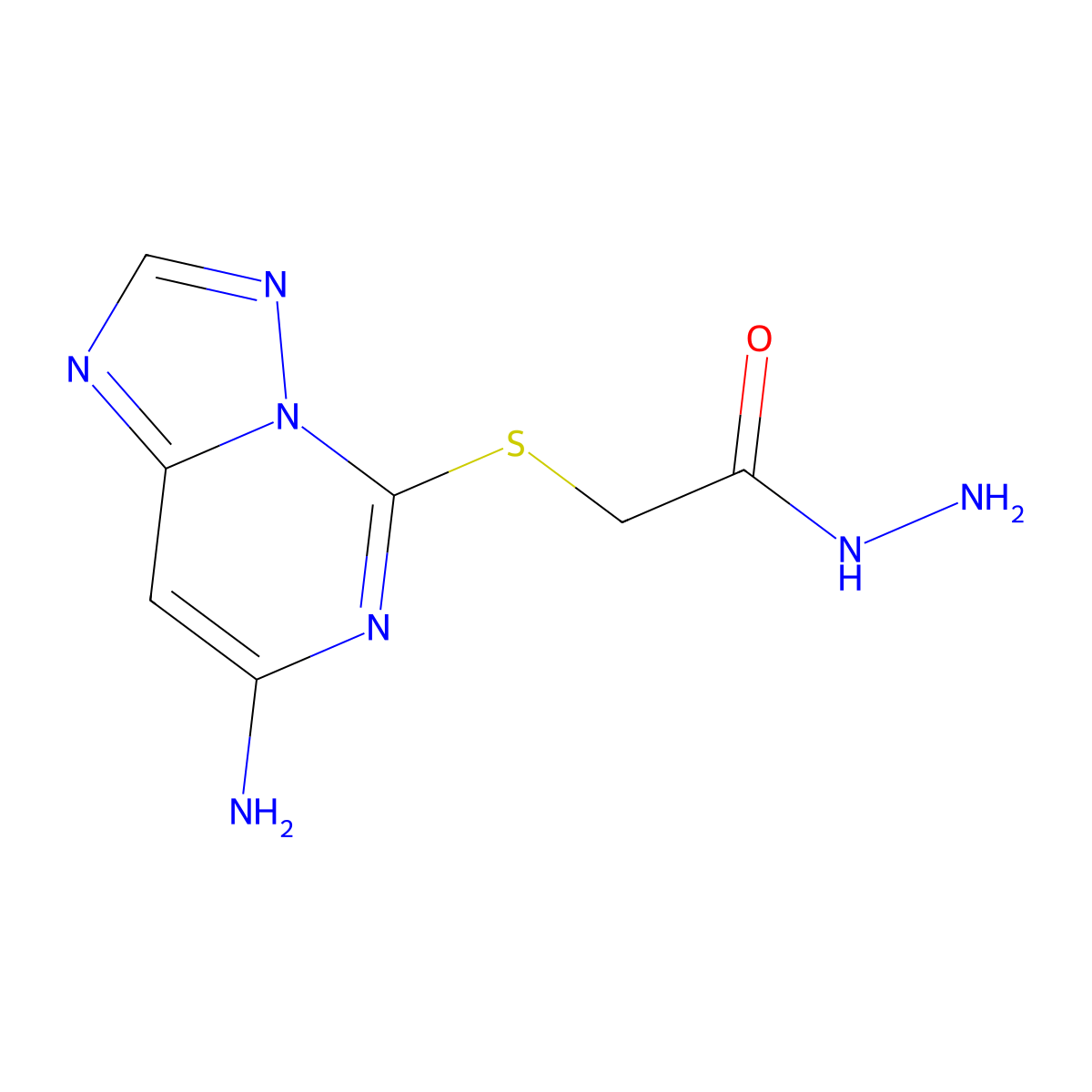 Acetic acid, ((7-amino-(1,2,4)triazolo(1,5-c)pyrimidin-5-yl)thio)-, hydrazide molecular structure, CAS 143212-84-4