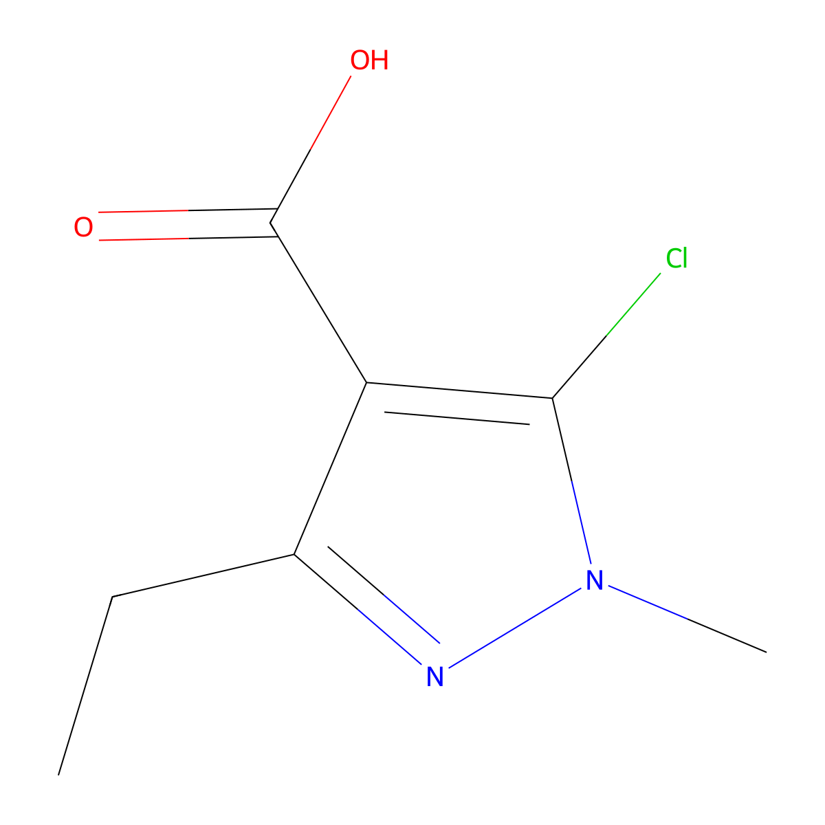 5-chloro-3-ethyl-1-methyl-1H-pyrazole-4-carboxylic acid molecular structure, CAS 143214-26-0